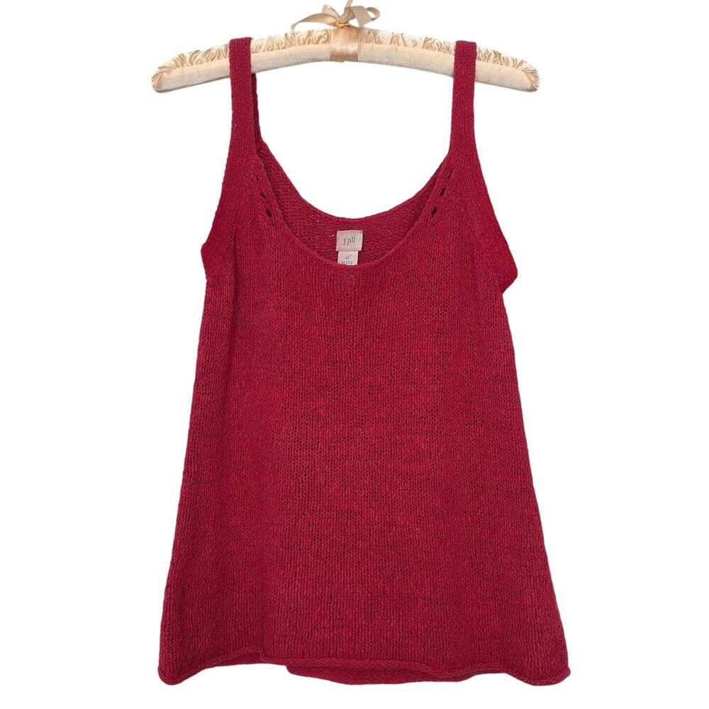 Cute Small Knit Red Cotton Tank Top J.Jill Boho Summer Americana